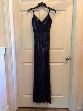 navy blue blazer dress Eve | Navy Pinstripe Plunge-Neckline Tailored Maxi Dress